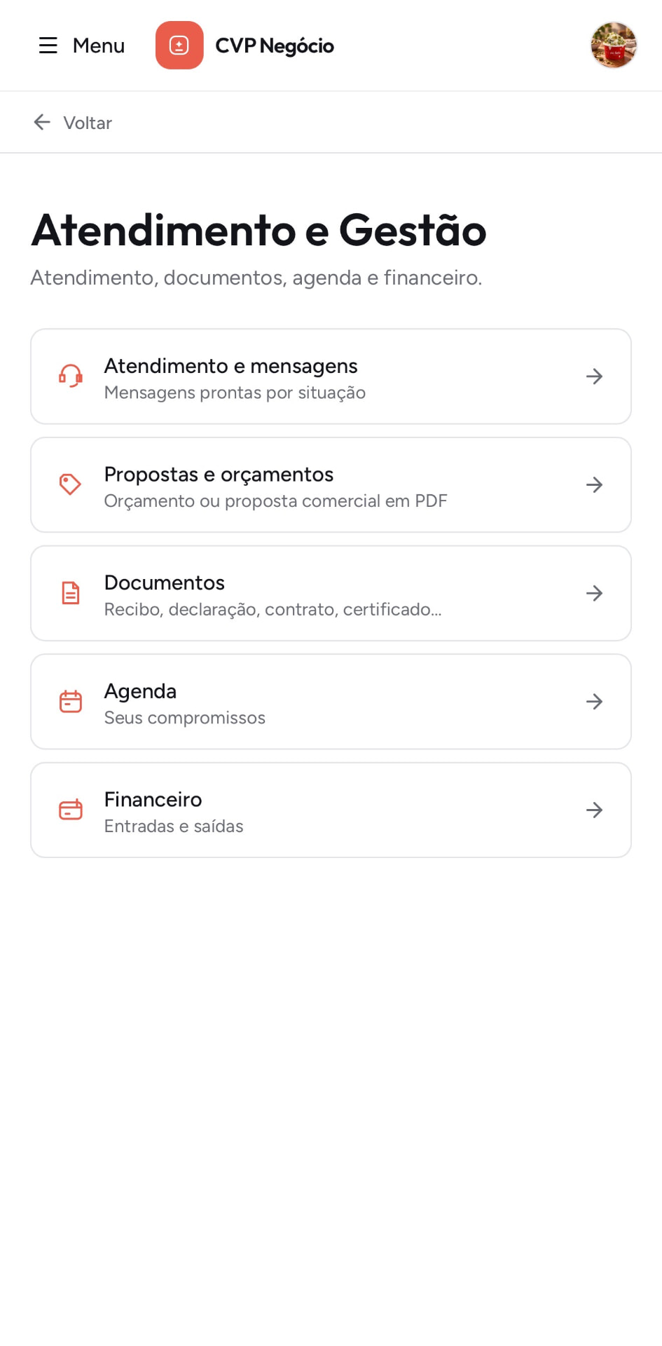 Área de Atendimento e Gestão do CVP Negócio